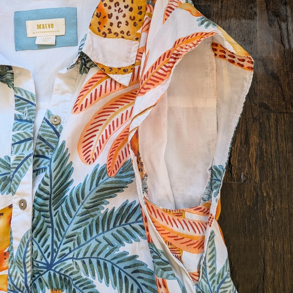 Anthropologie Maeve The Lillian Button-Front Dress L Jungle Tropical Vacation - Picture 11 of 16